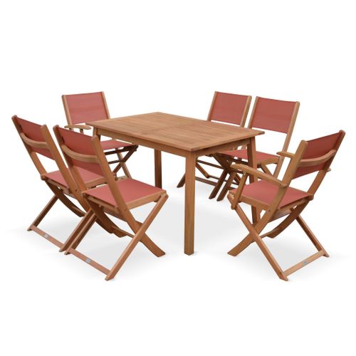 Table De Jardin Extensible Bois D'eucalyptus + 6 Assises - Almeria - Table 120/180cm Avec Rallonge.