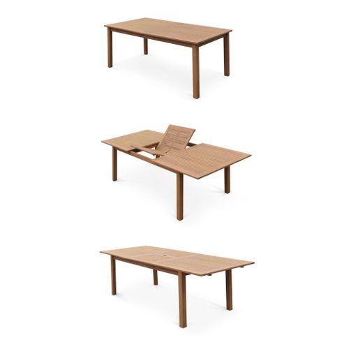 Table De Jardin Extensible Bois D'eucalyptus + 8 Assises En Bois D'eucalyptus Huilé Et Textilène