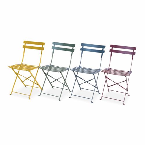 Lot De 2 Chaises De Jardin Bistrot Pliables En Acier Thermolaqué. 49.5 X 41 X 80.5cm