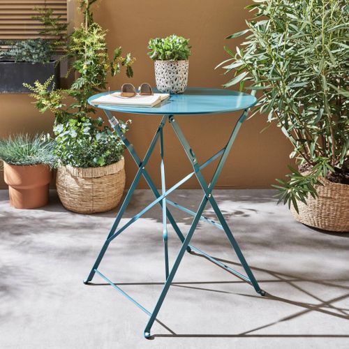 Table De Jardin Bistrot Ronde Ø60cm Pliable En Acier Thermolaqué