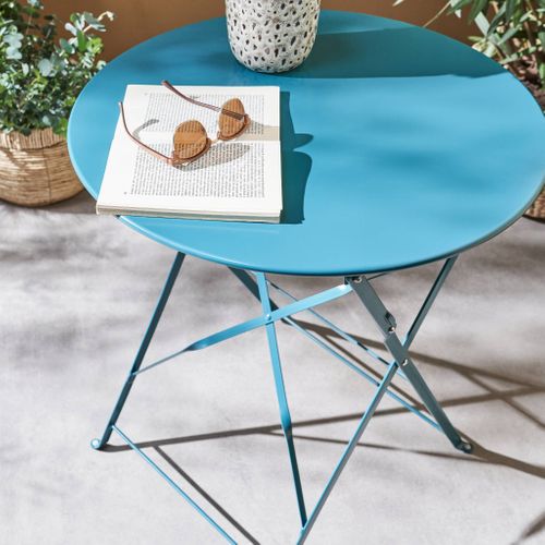 Table De Jardin Bistrot Ronde Ø60cm Pliable En Acier Thermolaqué