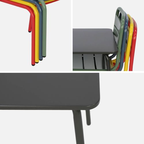 Salon De Jardin Enfant. Table Et Chaises Métal + 4 Assises Anna - Multicolore. 48x48cm