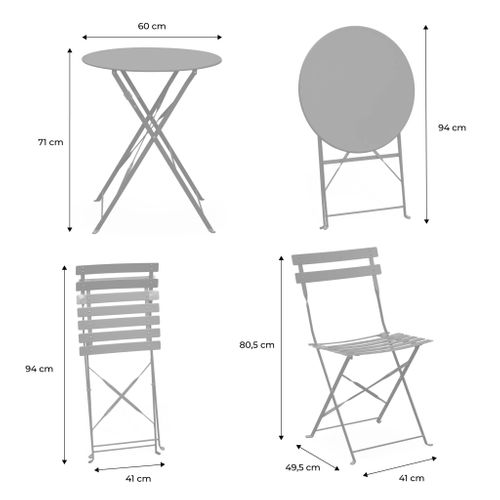 Table De Jardin Bistrot Pliante Métal + 2 Assises Terracotta Ø60 X 70cm. Acier Thermolaqué