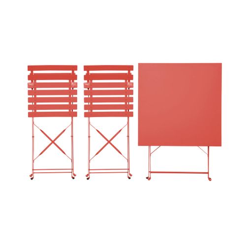 Table De Jardin Bistrot Pliante Métal + 2 Assises Terracotta 70 X 70cm. Acier Thermolaqué