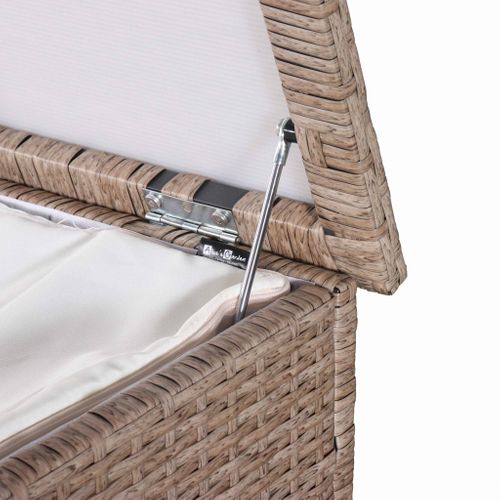 Coffre De Jardin En Résine Tressée Naturelle - Cassapanca  - 790l. Vérins. Roulettes. Poignée Et