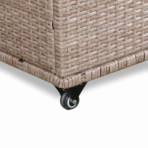 Coffre De Jardin En Résine Tressée Naturelle - Cassapanca  - 790l. Vérins. Roulettes. Poignée Et