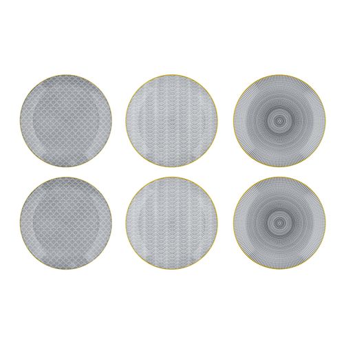 Lot De 6 Assiettes Plates En Porcelaine Gris D26