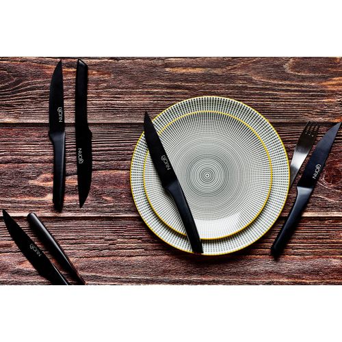 Lot De 6 Assiettes Plates En Porcelaine Gris D26