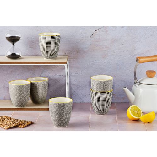 Lot De 6 Mugs En Porcelaine Gris 30cl