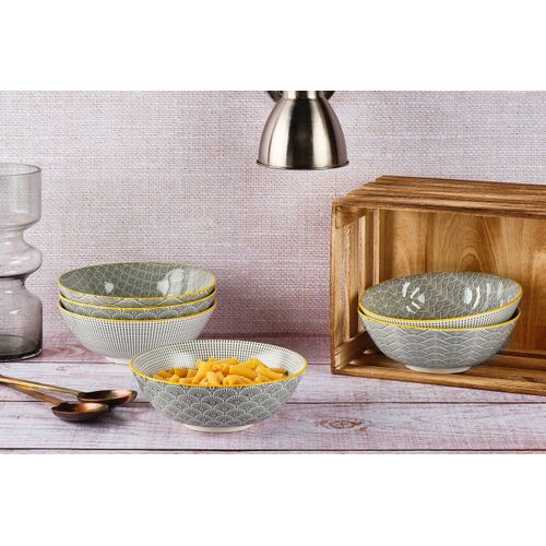 Lot De 6 Grands Bols En Porcelaine Gris D21