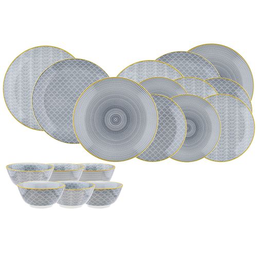 Lot De 18 Set Les Essentiels En Porcelaine Gris D