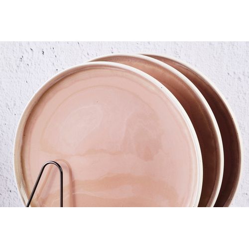 Lot De 6 Assiettes Plates En Grès Rose D27
