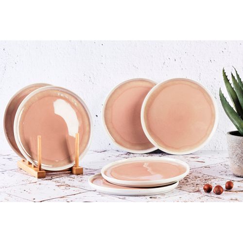 Lot De 6 Assiettes à Dessert En Grès Rose D21.5