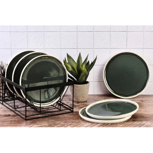 Lot De 6 Assiettes Plates En Grès Vert D27