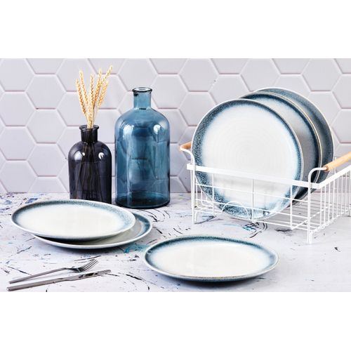 Lot De 6 Assiettes Plates En Grès Bleu D27.5