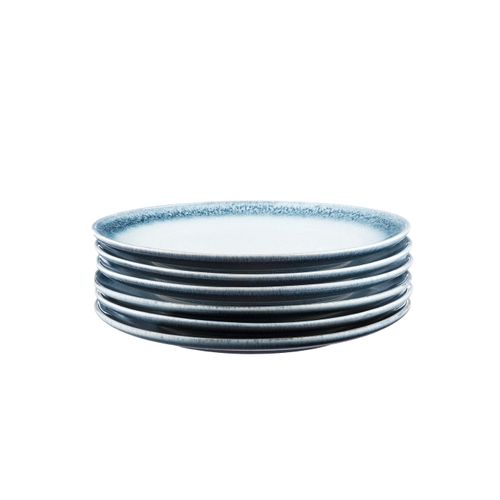 Lot De 6 Assiettes Plates En Grès Bleu D27.5