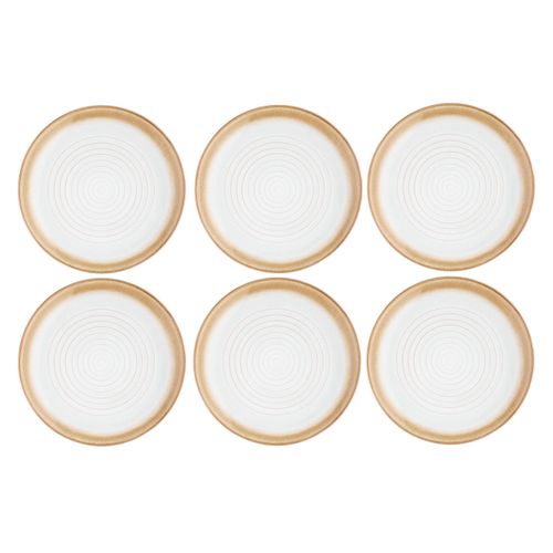 Lot De 6 Assiettes Plates En Grès Beige D27.5