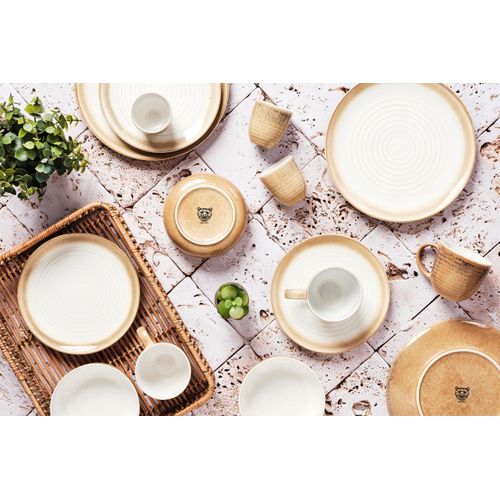 Lot De 6 Assiettes Plates En Grès Beige D27.5