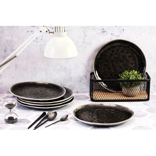 Lot De 6 Assiettes Plates En Grès Noir D28.5