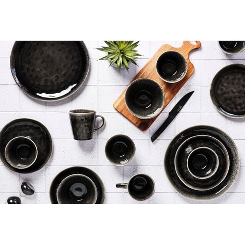 Lot De 6 Assiettes Plates En Grès Noir D28.5