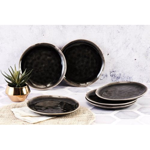 Lot De 6 Assiettes à Dessert En Grès Noir D21