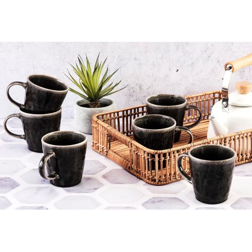 Lot De 6 Mugs En Grès Noir 40cl
