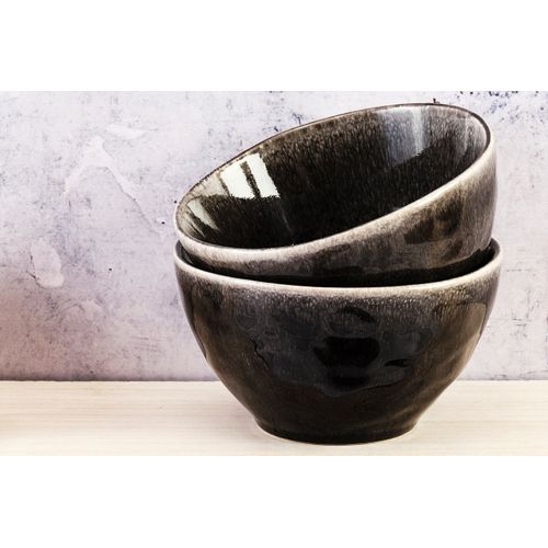 Lot De 6 Bols Moyens En Grès Noir D14.5