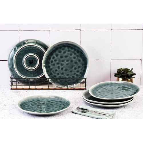 Lot De 6 Assiettes Plates En Grès Bleu D28.5