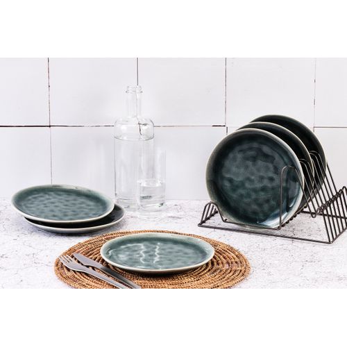 Lot De 6 Assiettes à Dessert En Grès Bleu D21