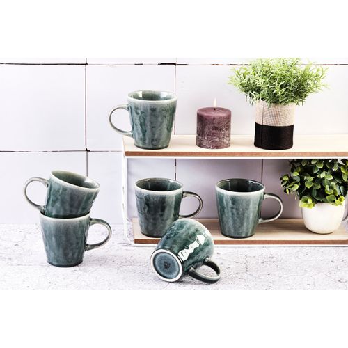 Lot De 6 Mugs En Grès Bleu 40cl
