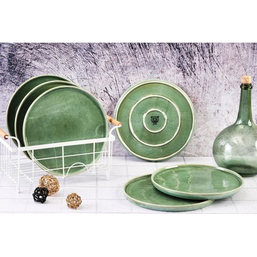 Lot De 6 Assiettes Plates En Grès Vert D27