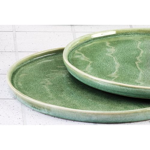 Lot De 6 Assiettes Plates En Grès Vert D27