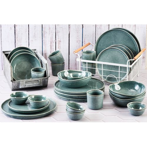 Lot De 30 Set Complet En Grès Bleu D