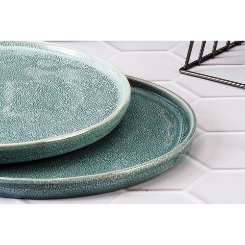 Lot De 6 Assiettes Plates En Grès Bleu D27