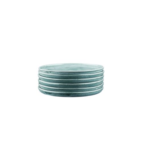 Lot De 6 Assiettes à Dessert En Grès Bleu D20