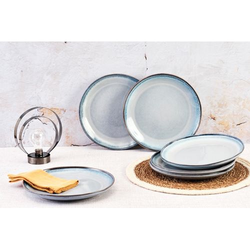 Lot De 6 Assiettes Plates En Grès Bleu D27