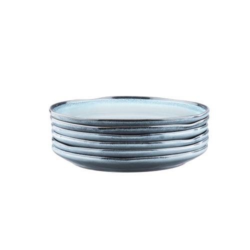 Lot De 6 Assiettes Plates En Grès Bleu D27