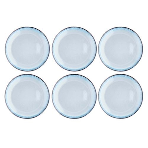 Lot De 6 Assiettes Plates En Grès Bleu D27
