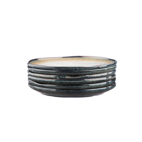 Lot De 6 Assiettes Plates En Grès Gris D27