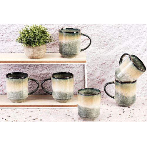 Lot De 6 Mugs En Grès Gris 40cl