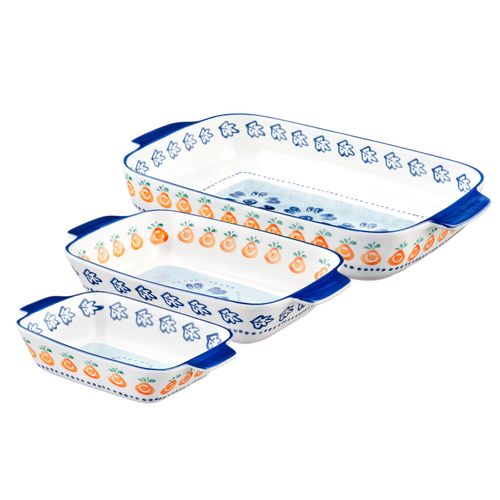 Lot De 3 Plateaux et Plats à Four En Porcelaine De Haute Qualité (grade A), Peinte à La Main Blanc D