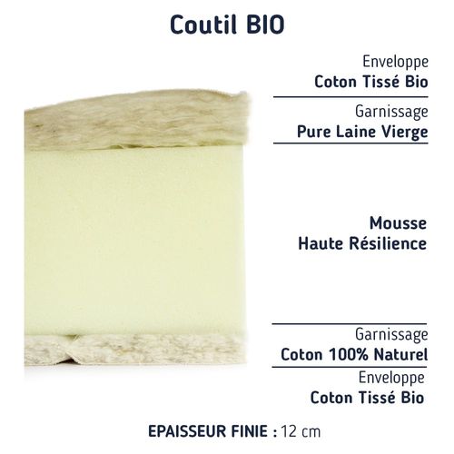 Matelas Mousse 90x190 Bio Ferme Épaisseur 12 Cm Coton Bio