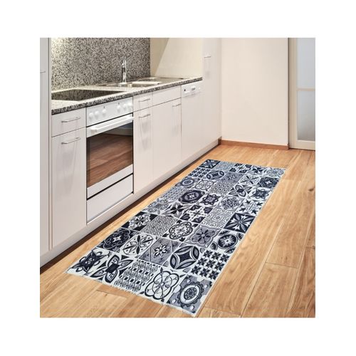 Tapis De Cuisine Carreaux De Ciment Noir - 90x130cm