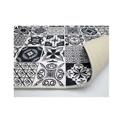 Tapis De Cuisine Carreaux De Ciment Noir - 90x130cm