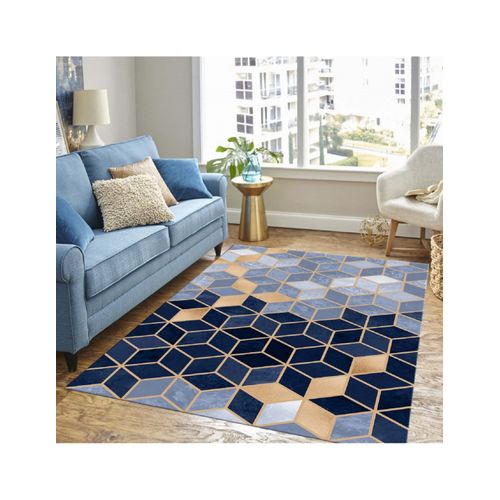 Tapis De Salon Luxe Doré Bleu - 120x180cm