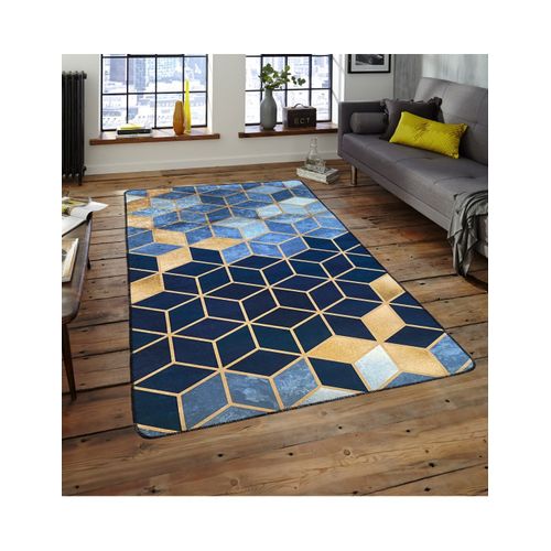 Tapis De Salon Luxe Doré Bleu - 120x180cm
