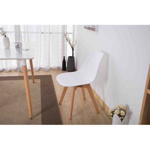 Lot De 4 Chaises Style Scandinave Modèle Gabby - Coque En Résine Blanche Et Pieds En Bois Naturel