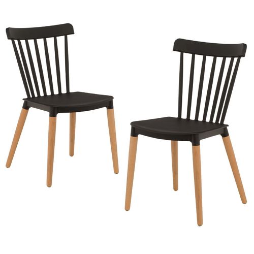 Lot De 2 Chaises Style Scandinave à Barreaux Modèle Pop - Coque En Résine Noire Et Pieds En Bois Na