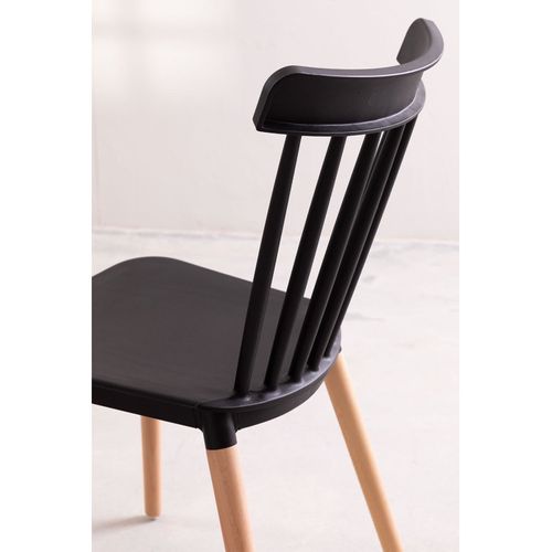 Chaise Style Scandinave à Barreaux Modèle Pop - Coque En Résine Noire Et Pieds En Bois Naturel