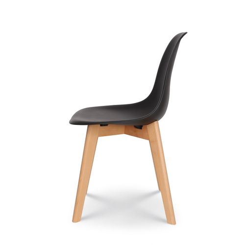 Chaise Style Scandinave Modèle Gabby - Coque En Résine Noire Et Pieds En Bois Naturel